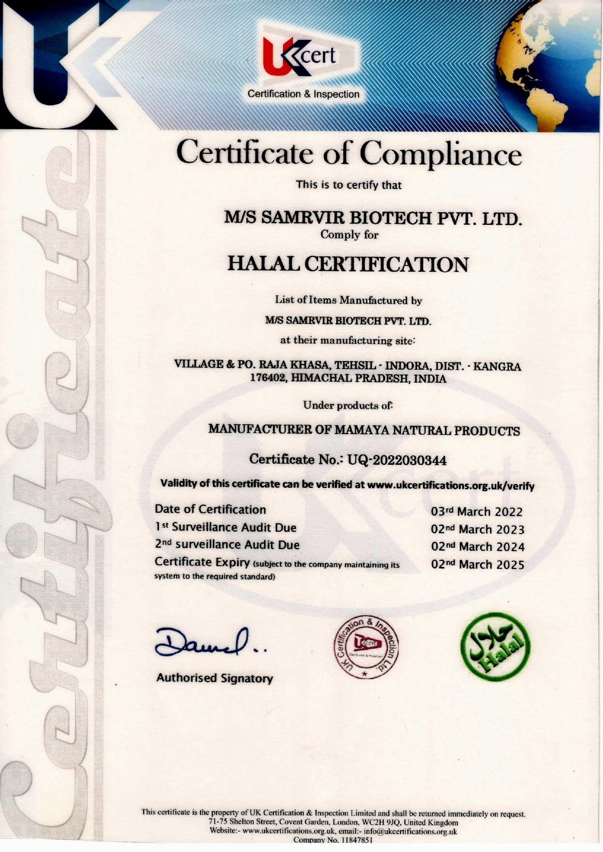 Our Certificate – Samrvir Biotech